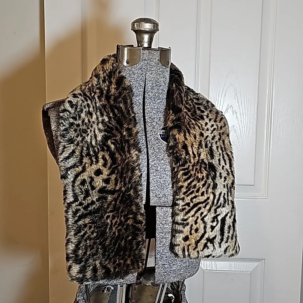 Animal Print Faux Fur Pull Through Stole Scarf Wrap
